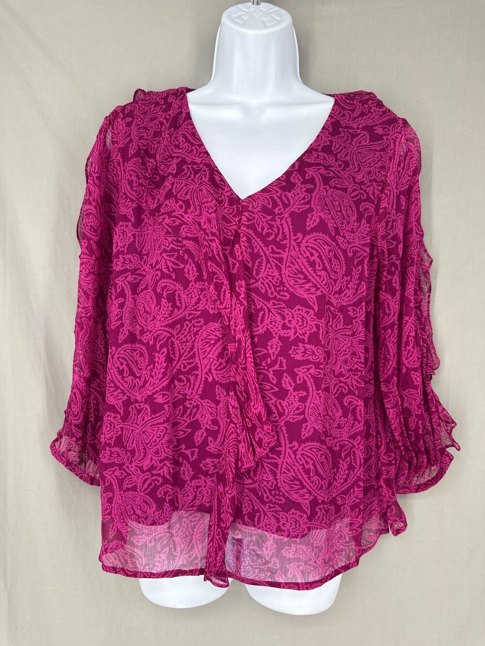 Soft Surroundings Top Womens PS Pink Floral Ruffle Cottage Boho V Neck